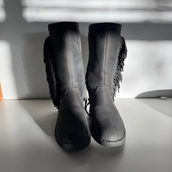 UGG Black Fringe Lace Up Boots - Picture 2 of 7